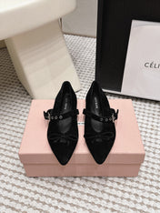 MIUMIU 26S MARY JANE BALLET IN BLACK SUEDE WITH BUCKLE STRAP
