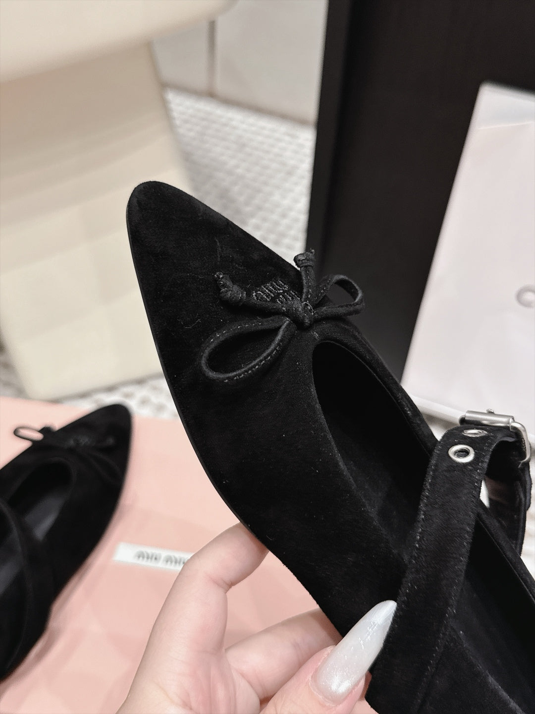MIUMIU 26S MARY JANE BALLET IN BLACK SUEDE WITH BUCKLE STRAP
