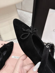 MIUMIU 26S MARY JANE BALLET IN BLACK SUEDE WITH BUCKLE STRAP