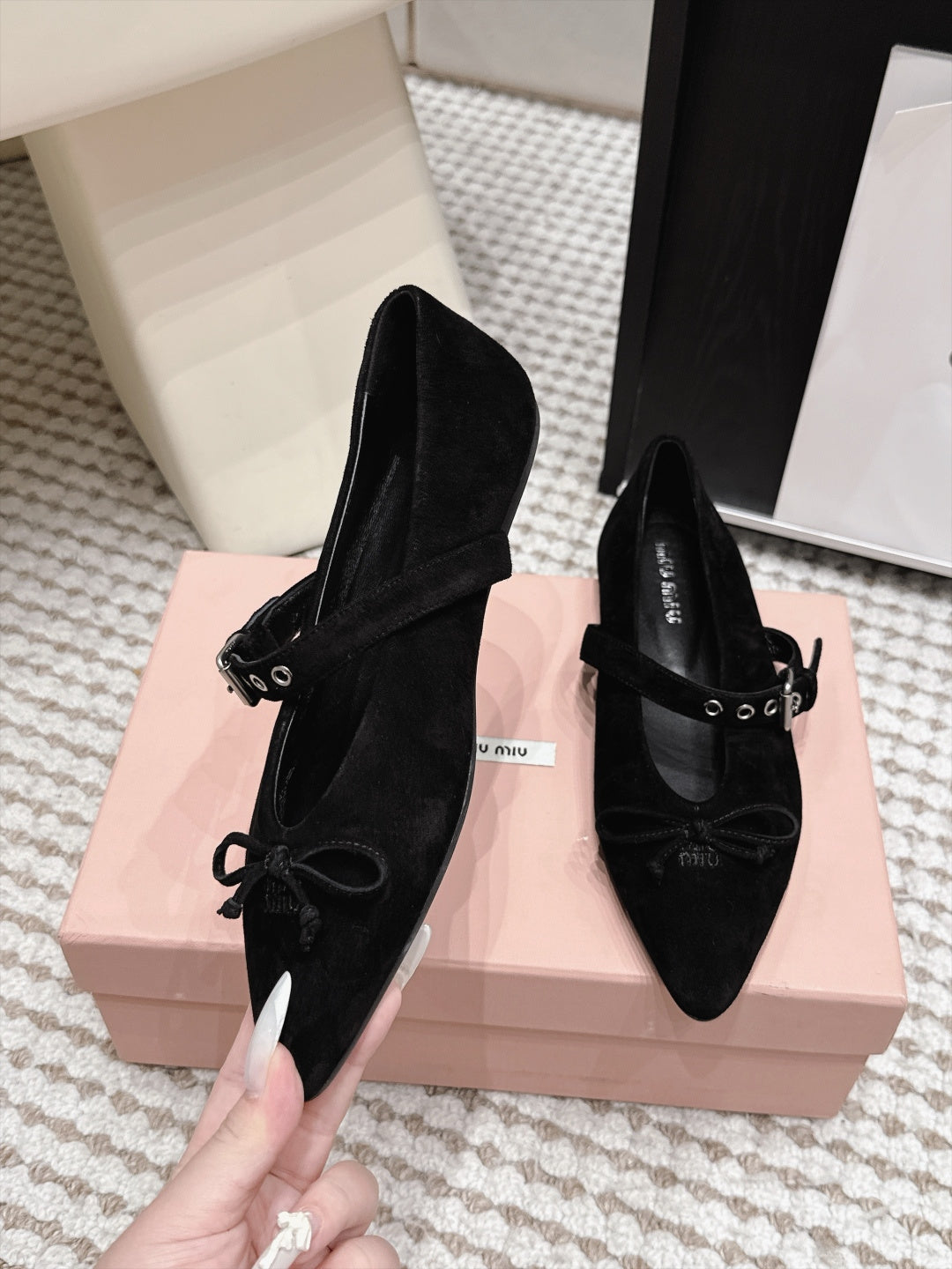 MIUMIU 26S MARY JANE BALLET IN BLACK SUEDE WITH BUCKLE STRAP