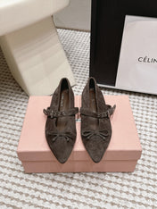 MIUMIU 26S MARY JANE BALLET IN TAUPE BROWN SUEDE WITH BUCKLE STRAP