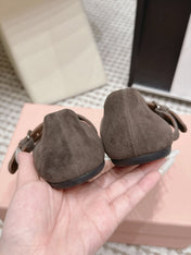MIUMIU 26S MARY JANE BALLET IN TAUPE BROWN SUEDE WITH BUCKLE STRAP