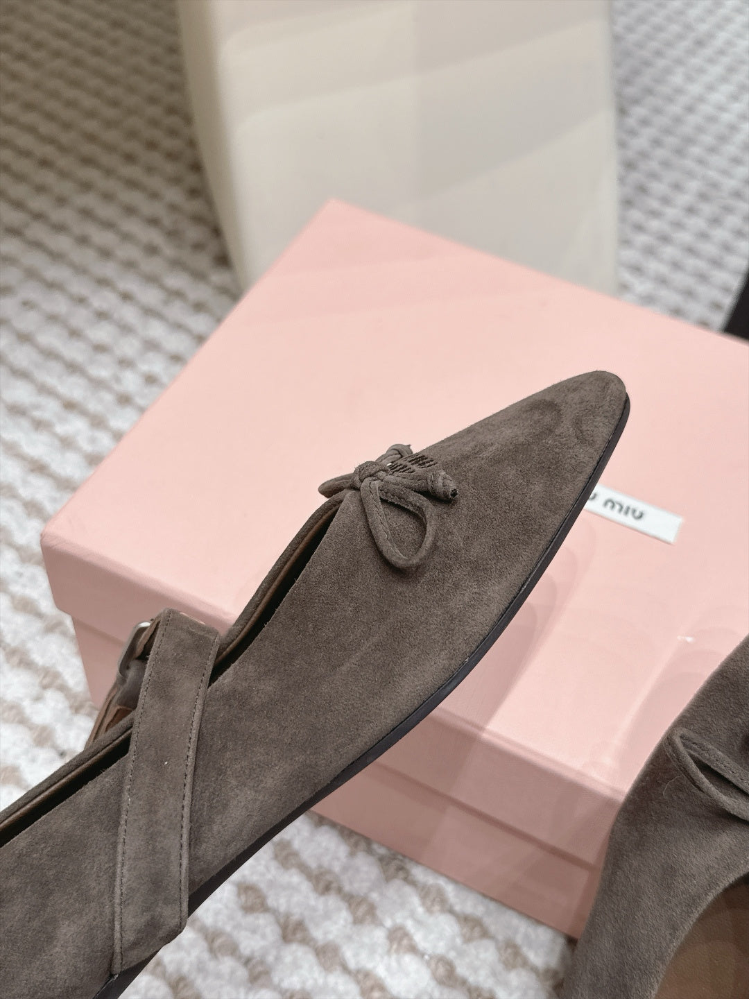 MIUMIU 26S MARY JANE BALLET IN TAUPE BROWN SUEDE WITH BUCKLE STRAP