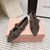 MIUMIU 26S MARY JANE BALLET IN TAUPE BROWN SUEDE WITH BUCKLE STRAP