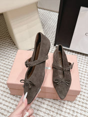 MIUMIU 26S MARY JANE BALLET IN TAUPE BROWN SUEDE WITH BUCKLE STRAP