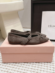 MIUMIU 26S MARY JANE BALLET IN TAUPE BROWN SUEDE WITH BUCKLE STRAP