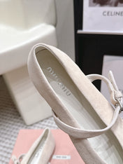 MIUMIU 26S MARY JANE BALLET IN LIGHT BEIGE SUEDE WITH BUCKLE STRAP