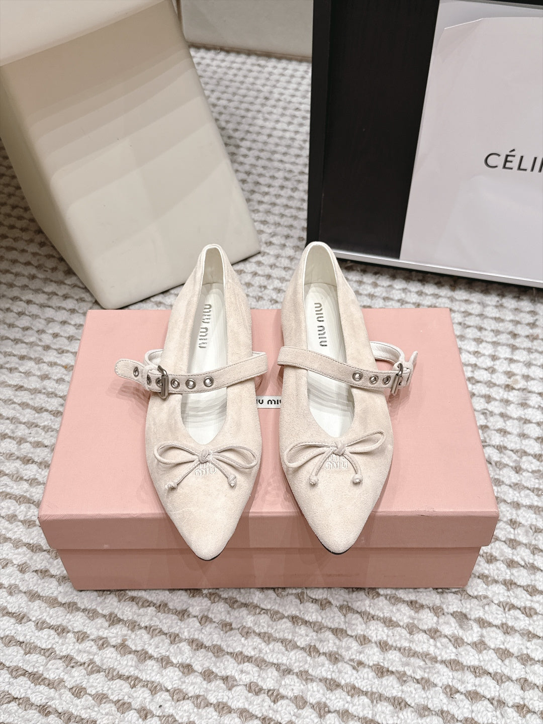MIUMIU 26S MARY JANE BALLET IN LIGHT BEIGE SUEDE WITH BUCKLE STRAP