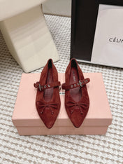 MIUMIU 26S MARY JANE BALLET IN DARK RED SUEDE WITH BUCKLE STRAP