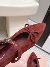 MIUMIU 26S MARY JANE BALLET IN DARK RED SUEDE WITH BUCKLE STRAP