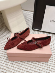 MIUMIU 26S MARY JANE BALLET IN DARK RED SUEDE WITH BUCKLE STRAP