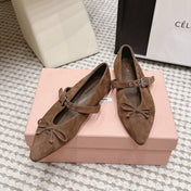 MIUMIU 26S MARY JANE BALLET IN DARK BROWN SUEDE WITH BUCKLE STRAP