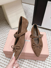 MIUMIU 26S MARY JANE BALLET IN DARK BROWN SUEDE WITH BUCKLE STRAP