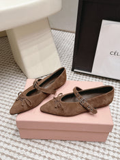 MIUMIU 26S MARY JANE BALLET IN DARK BROWN SUEDE WITH BUCKLE STRAP