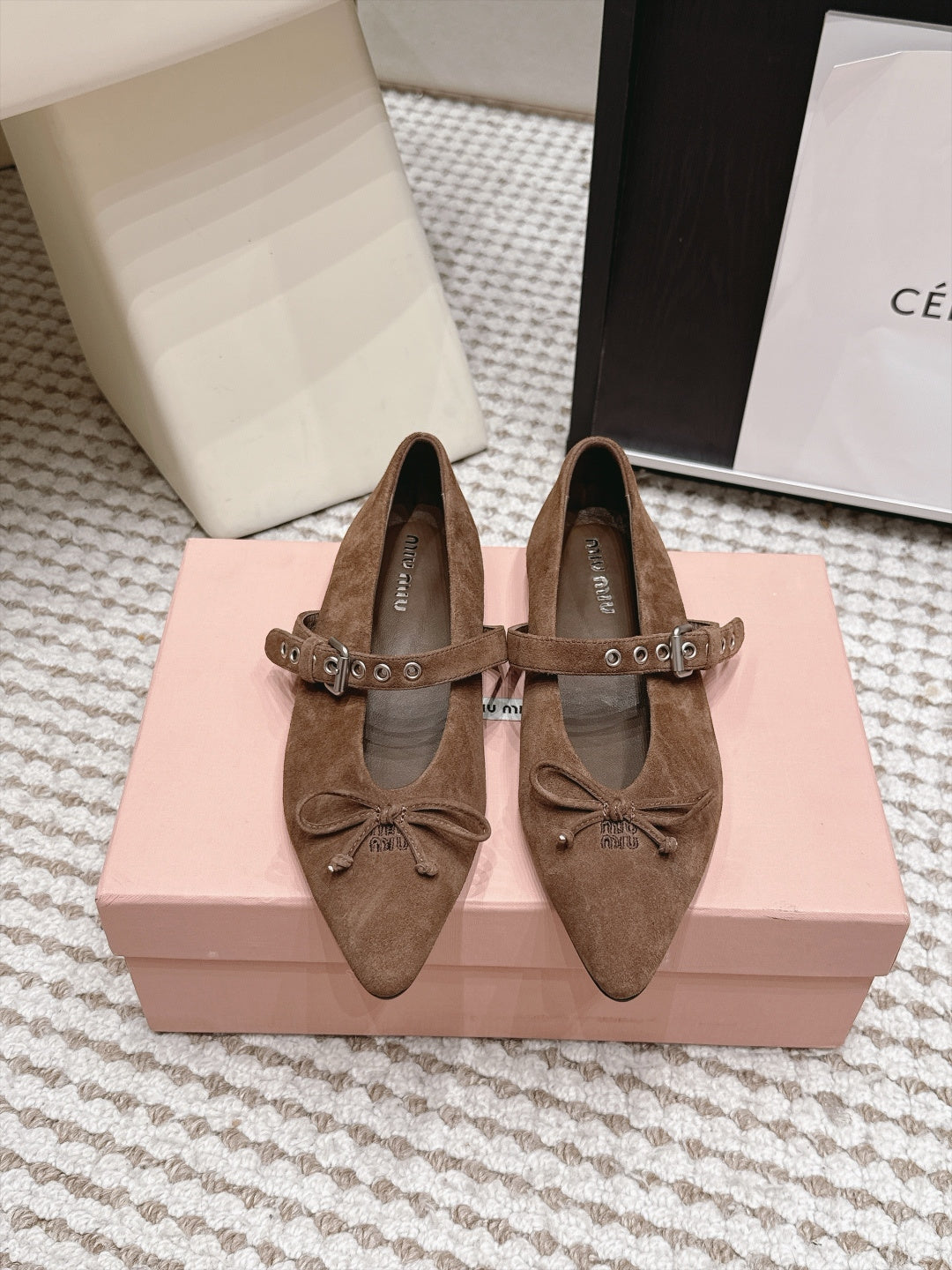 MIUMIU 26S MARY JANE BALLET IN DARK BROWN SUEDE WITH BUCKLE STRAP