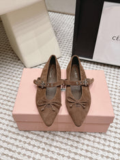 MIUMIU 26S MARY JANE BALLET IN DARK BROWN SUEDE WITH BUCKLE STRAP