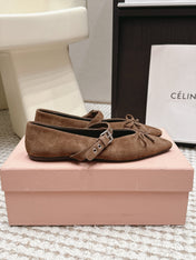 MIUMIU 26S MARY JANE BALLET IN DARK BROWN SUEDE WITH BUCKLE STRAP