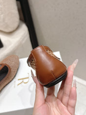 THE ROW 26S MARY JANE FLATS IN LIGHT BROWN CALFSKIN AND MESH