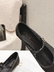 THE ROW 26S MARY JANE FLATS IN BLACK CALFSKIN AND MESH