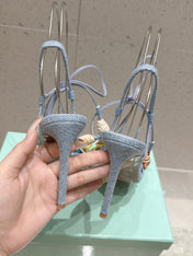 AQUAZZURA 26S HIGH-HEEL SANDALS 100 MM IN LIGHT BLUE LAMBSKIN