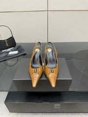 YSL 25S SLINGBACK HIGH HEELS 90 MM IN COPPER BROWN LAMBSKIN WITH GOLD HARDWARE STYLE 11