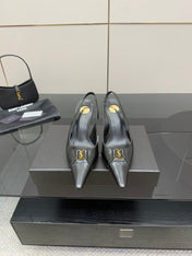 YSL 25S SLINGBACK HIGH HEELS 90 MM IN BLACK LAMBSKIN WITH GOLD HARDWARE STYLE 10