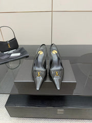 YSL 25S SLINGBACK HIGH HEELS 90 MM IN BLACK LAMBSKIN WITH GOLD HARDWARE STYLE 10