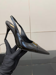 YSL 25S SLINGBACK HIGH HEELS 90 MM IN BLACK LAMBSKIN WITH GOLD HARDWARE STYLE 8