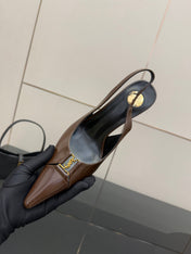 YSL 25S SLINGBACK HIGH HEELS 90 MM IN CHOCOLATE BROWN LAMBSKIN WITH GOLD HARDWARE YSL 25S SLINGBACK HIGH HEELS 90 MM IN CHOCOLATE BROWN LAMBSKIN WITH GOLD HARDWARE STYLE 7