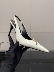 YSL 25S SLINGBACK HIGH HEELS 90 MM IN WHITE LAMBSKIN WITH GOLD HARDWARE STYLE 6