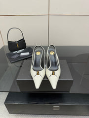 YSL 25S SLINGBACK HIGH HEELS 90 MM IN WHITE LAMBSKIN WITH GOLD HARDWARE STYLE 6