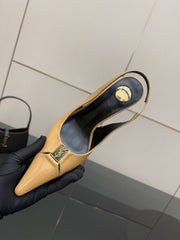 YSL 25S SLINGBACK HIGH HEELS 90 MM IN DARK BEIGE LAMBSKIN WITH GOLD HARDWARE STYLE 5