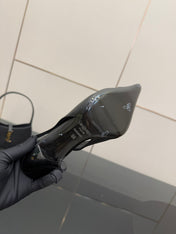 YSL 25S SLINGBACK HIGH HEELS 90 MM IN BLACK SMOOTH LAMBSKIN WITH GOLD HARDWARE STYLE 3