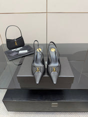 YSL 25S SLINGBACK HIGH HEELS 90 MM IN BLACK SMOOTH LAMBSKIN WITH GOLD HARDWARE STYLE 3