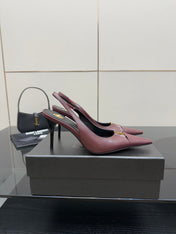 YSL 25S SLINGBACK HIGH HEELS 90 MM IN DARK RED LAMBSKIN WITH GOLD HARDWARE STYLE 2