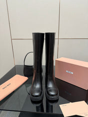 MIUMIU 25S KNEE-HIGH BOOTS IN BLACK CALFSKIN