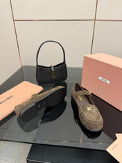 MIUMIU 25S LOAFERS WITH STRAP IN DARK BROWN SUEDE