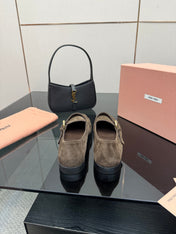MIUMIU 25S LOAFERS WITH STRAP IN DARK BROWN SUEDE
