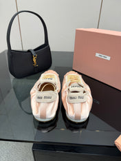 MIUMIU 25S SNEAKERS IN POWDER PINK PLUME SATIN