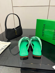 BOTTEGA VENETA 26S SANDALS IN MINT GREEN CALFSKIN AND RAFFIA