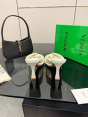 BOTTEGA VENETA 26S HEELED SANDALS 95 MM IN CREAM WHITE CALFSKIN AND RAFFIA