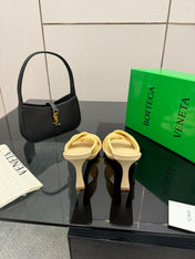 BOTTEGA VENETA 26S HEELED SANDALS 95 MM IN LIGHT YELLOW CALFSKIN AND RAFFIA