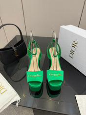 DIOR 26S HIGH HEEL SANDALS 120 MM IN GREEN SATIN