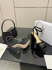 DIOR 26S HIGH HEEL SANDALS 120 MM IN BLACK SATIN