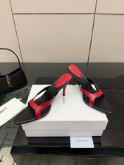 YSL 26S POINTED-TOE SANDALS 90 MM IN RED AND BLACK CALFSKIN