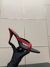YSL 26S POINTED-TOE SANDALS 90 MM IN RED AND BLACK CALFSKIN