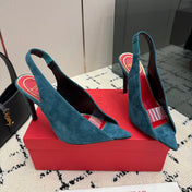 VALENTINO 26S POINTED-TOE SLINGBACKS IN TEAL BLUE SUEDE