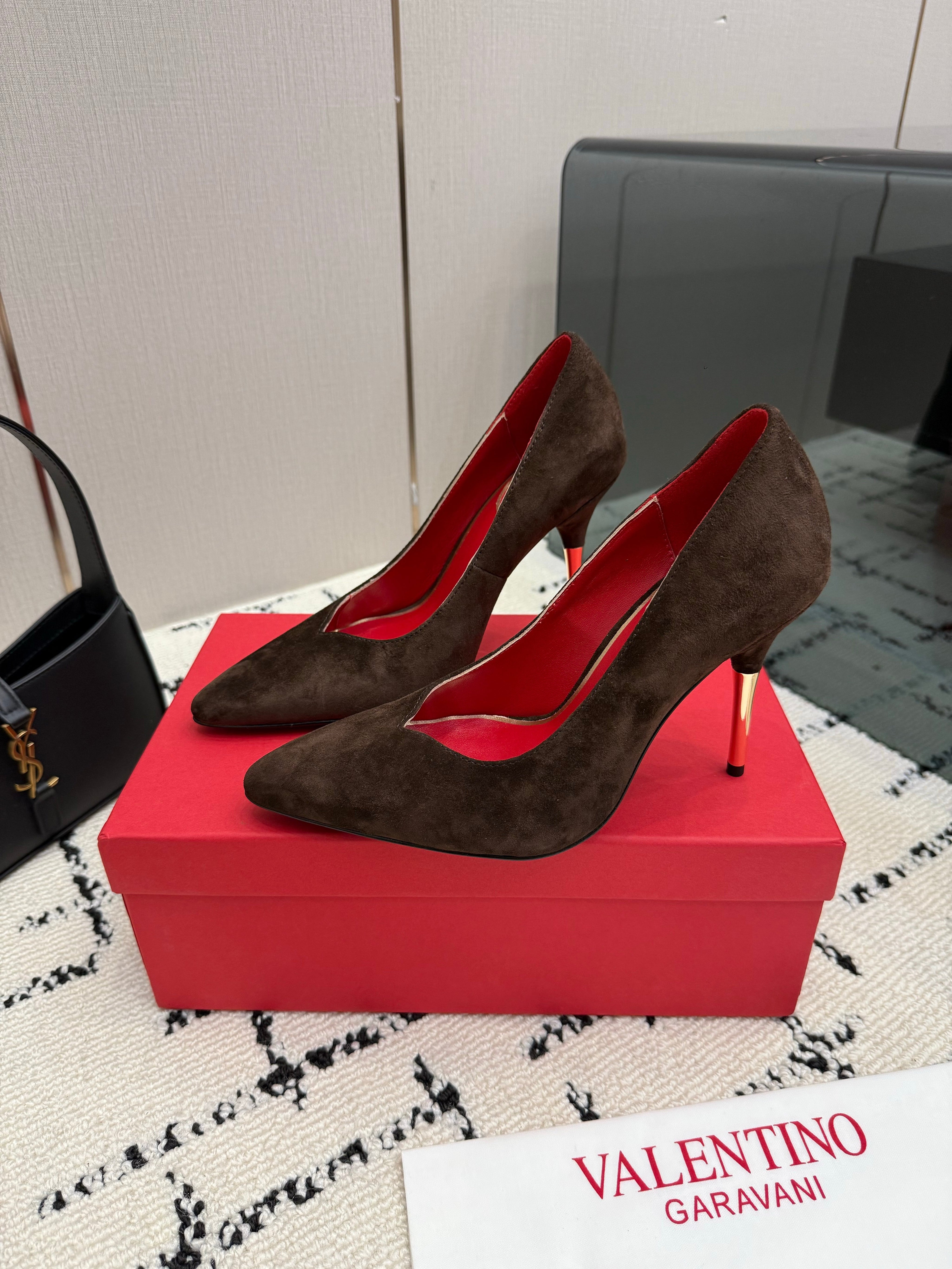 VALENTINO 26S HIGH HEELS 100 MM IN DARK BROWN SUEDE