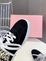 MIUMIU 25S SNEAKERS IN BLACK SUEDE WITH LEOPARD-PRINT LACES