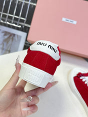 MIUMIU 25S SNEAKERS IN DARK RED SUEDE